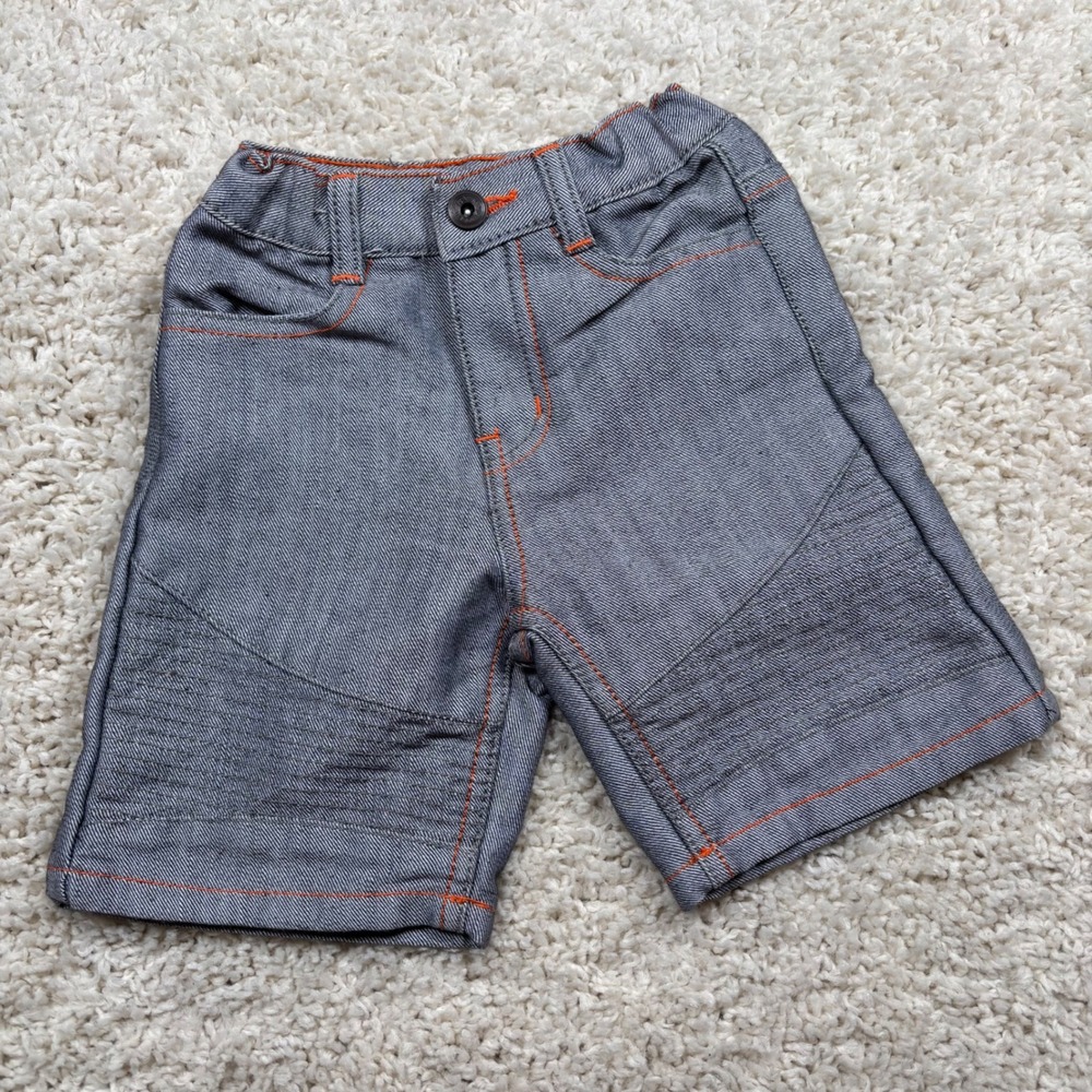 King Maker Boys Jeans Shorts Size 3T Gray Orange‎ Stitch Elastic Waist